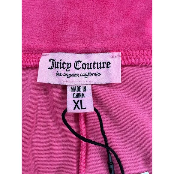 Juicy Couture Pink Party Bling Velour Track Pants With Rhinestone Logo Size XL - Picture 6 of 12